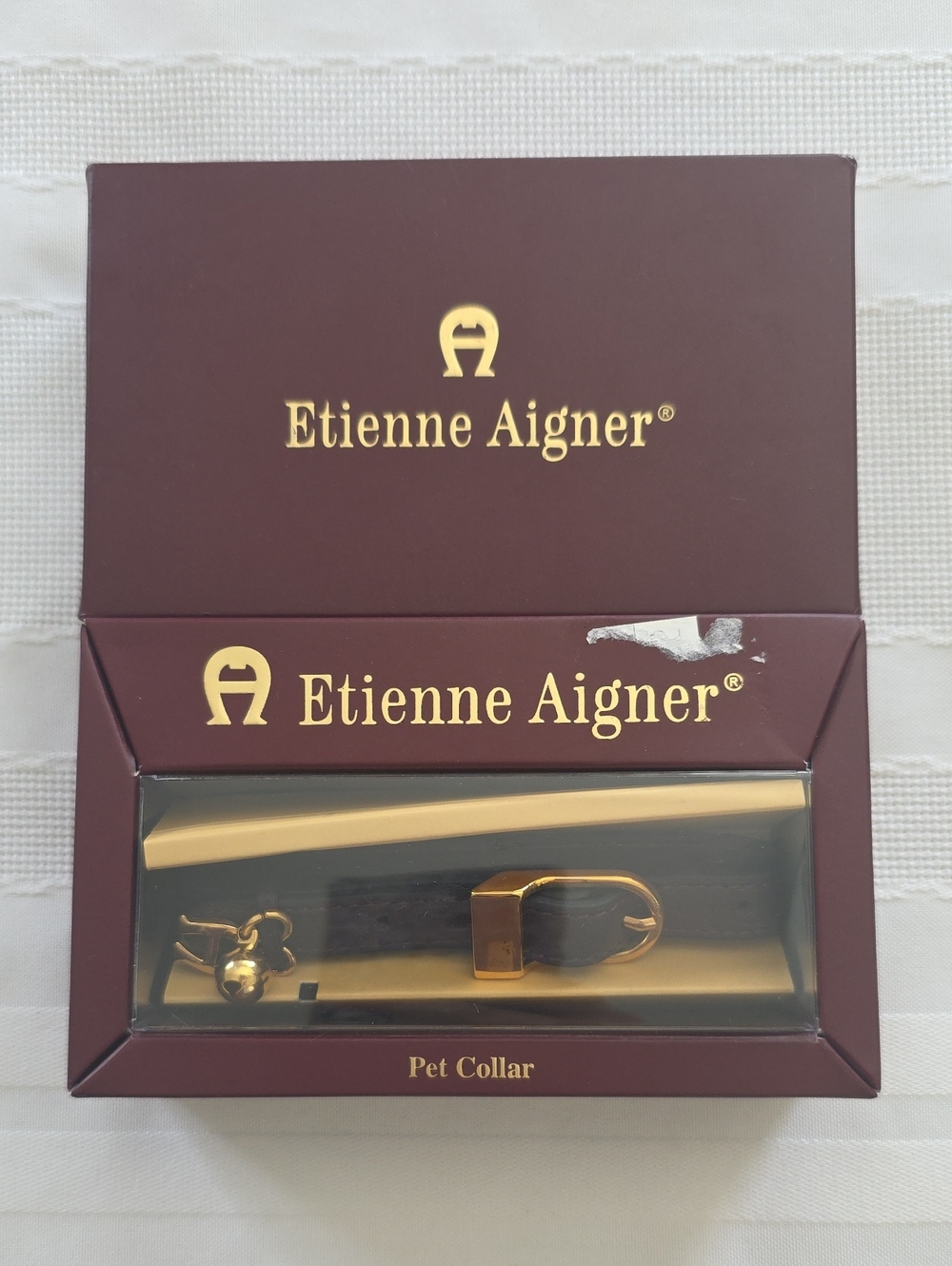 Vintage Etienne Aigner Gold and Brown Pet Collar NOS In Box